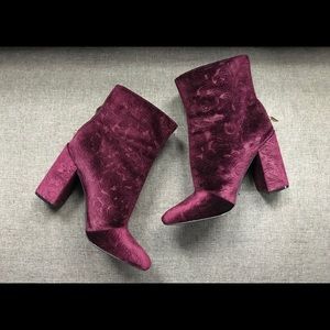 Jessica Simpson Velvet Paisley Burgundy Ankle Boot